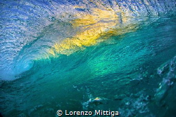 Water ceiling. Facing a breaking  Caribbean wave at sunse... by Lorenzo Mittiga 